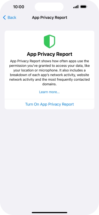 Press Turn On App Privacy Report to turn on the function.