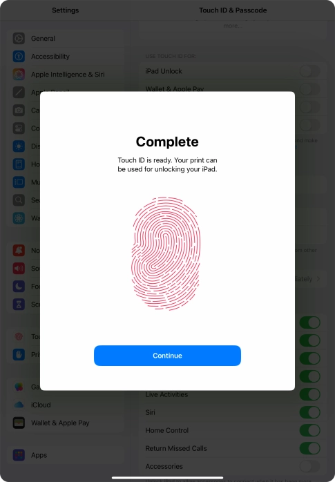 Press Continue. If you haven't previously selected a lock code, key in a code of your own choice twice.