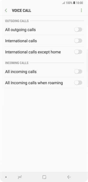 Press the indicator next to the required barring type. Press the indicator next to the required barring type.