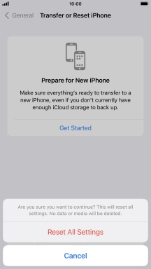 Press Reset All Settings. Wait a moment while the factory default settings are restored. Follow the instructions on the screen to set up your phone and prepare it for use.