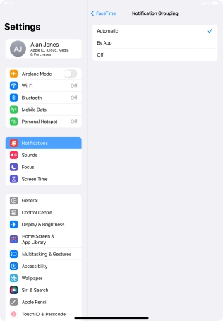 Press the required setting.
