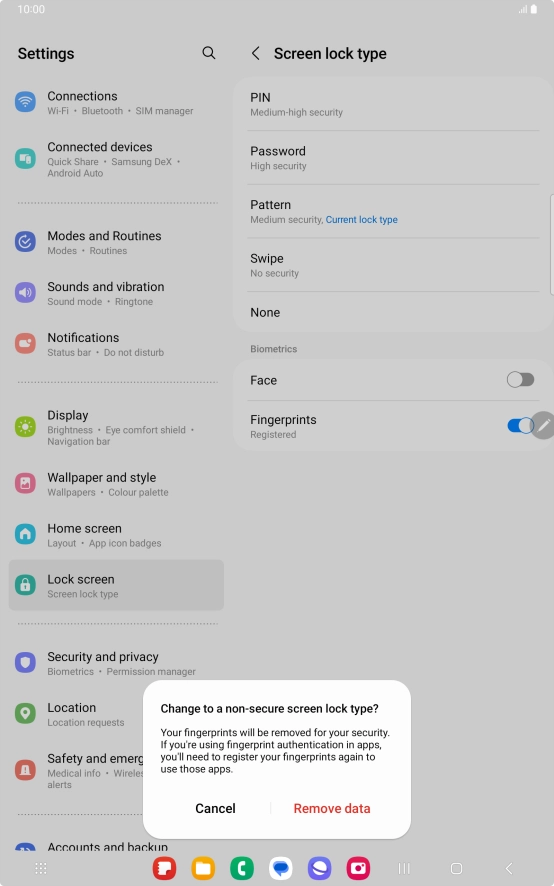 Press Remove data. Press Remove data.
