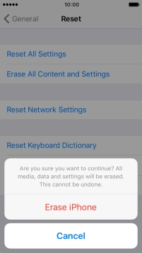 Press Erase iPhone. Wait a moment while the factory default settings are restored. 
Follow the instructions on the screen to set up your phone and prepare it for use.