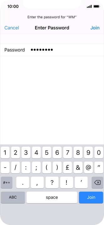 Key in the password for the Wi-Fi network and press Join.