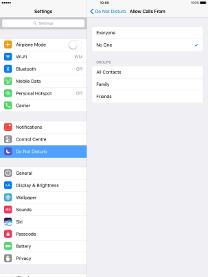 Press the required setting to select which contacts can call you even though Do Not Disturb is turned on.