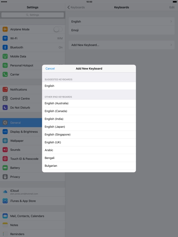 Press the required language to add it. Press the required language to add it.