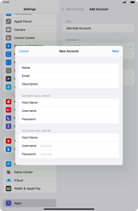 Press Username and key in the username for your email account. Please note that if you're using Vodafone's outgoing server, leave the username field empty.