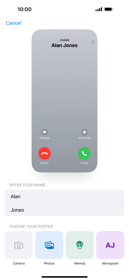 Press the required category and follow the instructions on the screen to select and save the required picture to your Contact Poster.