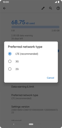 Press the required network mode.