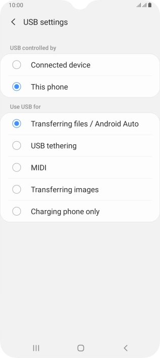 Press Transferring files / Android Auto.