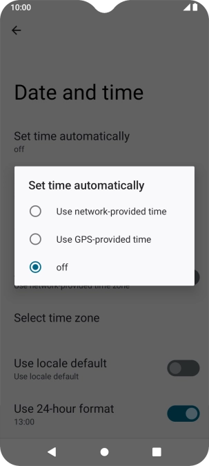 Press Use network-provided time to turn on the function.
