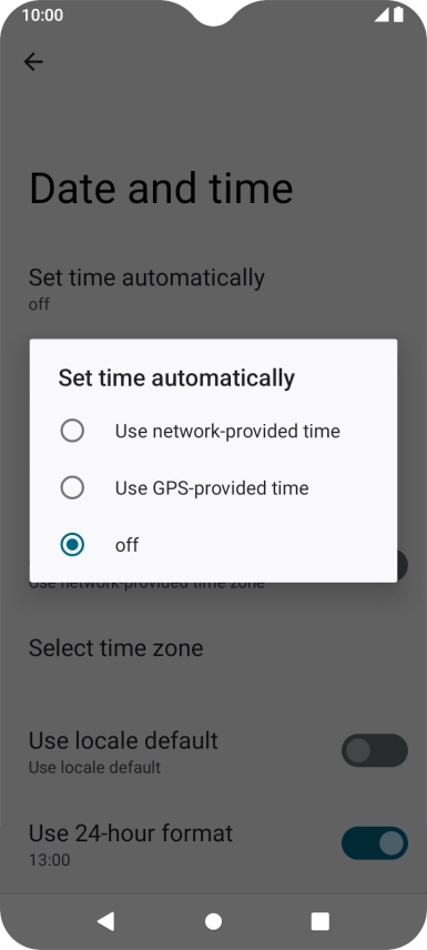 Press Use network-provided time to turn on the function.