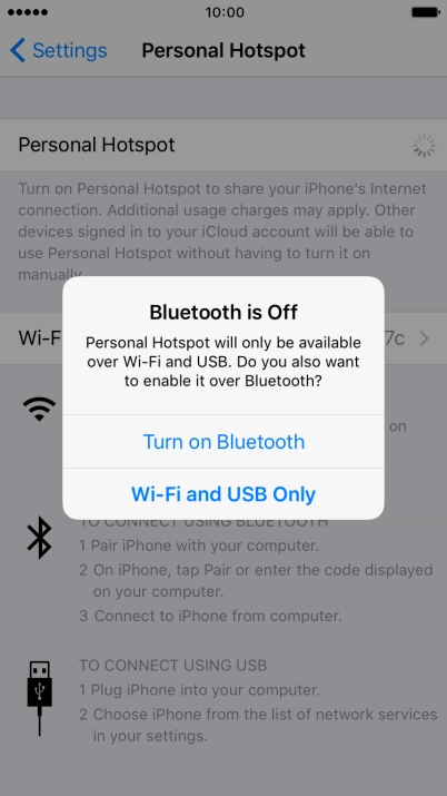 Press WiFi and USB Only. An internet connection from your computer via your phone is automatically established.