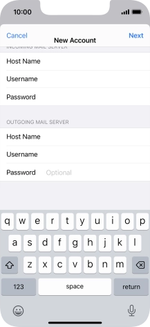 Press Password and key in the password for your email account. Please note that if you're using Vodafone's outgoing server, leave the password field empty.