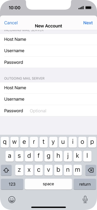 Press Password and key in the password for your email account. Please note that if you're using Vodafone's outgoing server, leave the password field empty.