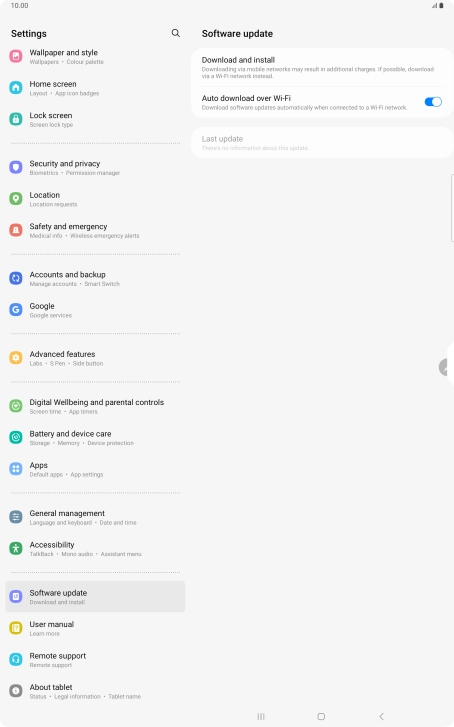 Press Download and install. If a new software version is available, it's displayed. Follow the instructions on the screen to update the tablet software.