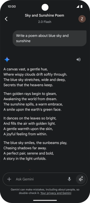 You can ask Gemini to generate a text based on your description.