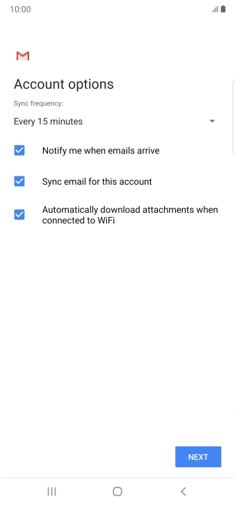 If this screen is displayed, you email account has been recognised and set up automatically. Follow the instructions on the screen to key in more information and finish setting up your phone.