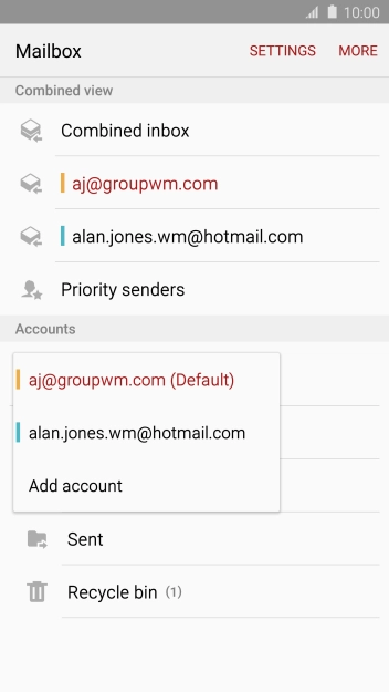 Press the required email account. Press the required email account.