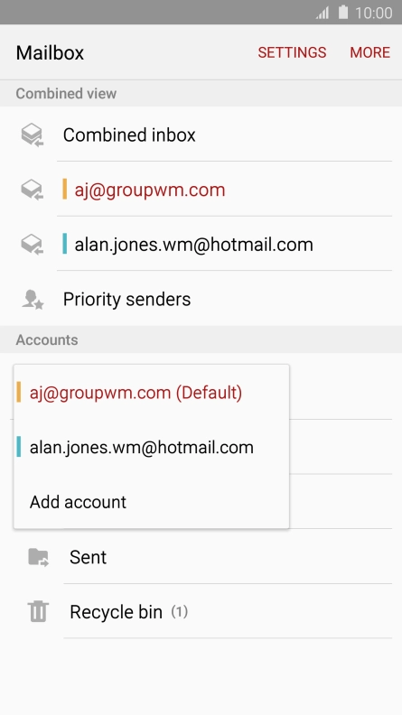 Press the required email account. Press the required email account.
