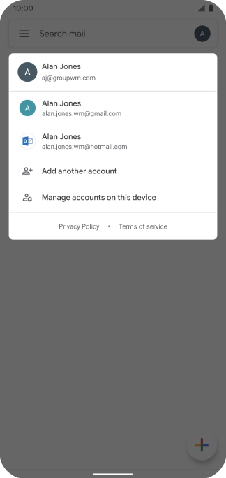 Press the required email account.