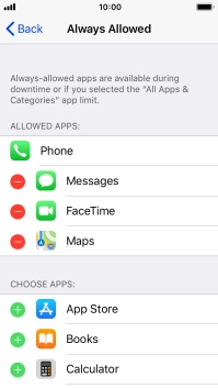 Press the add icon next to the required app to add it to the list of allowed apps during Downtime.