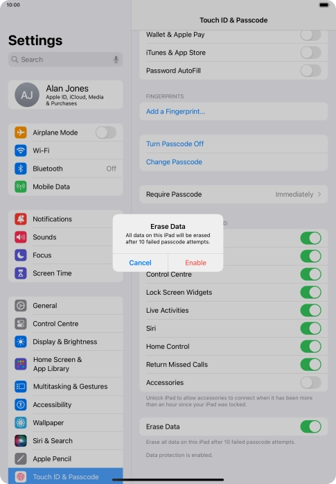 If you turn on the function, press Enable.
