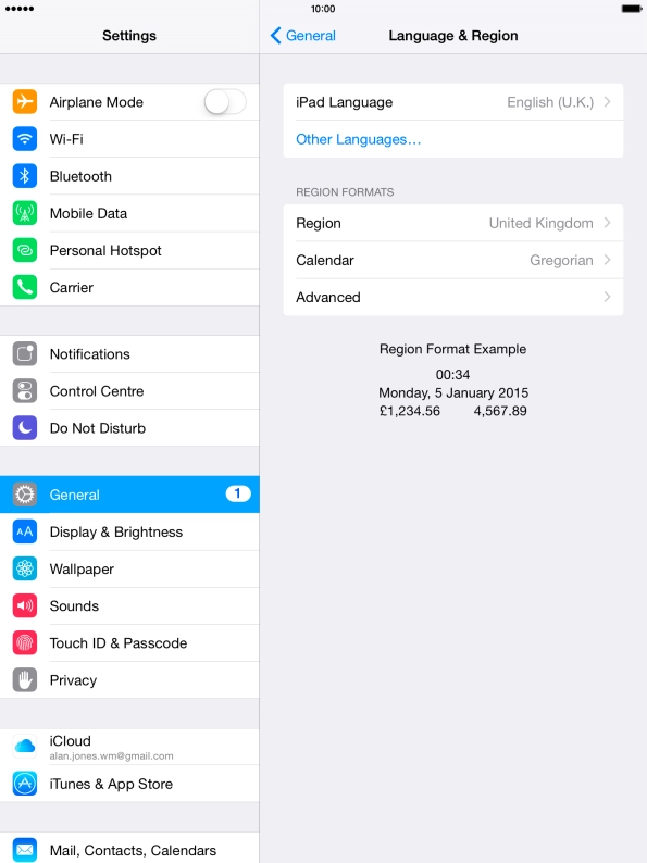 Press iPad Language.