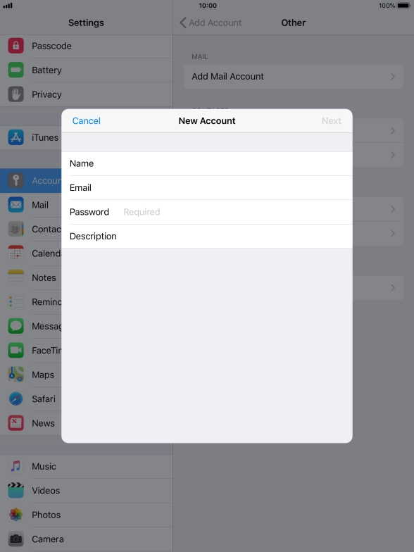 Press Password and key in the password for your email account.