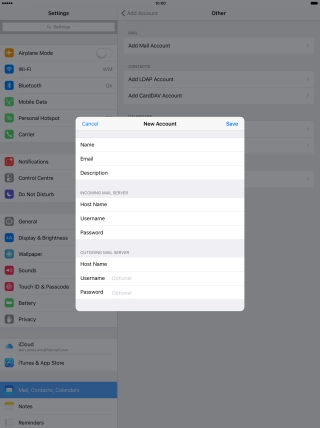 Press Username and key in the username for your email account. Press Username and key in the username for your email account.
