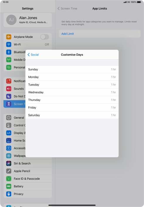 Press the required days.