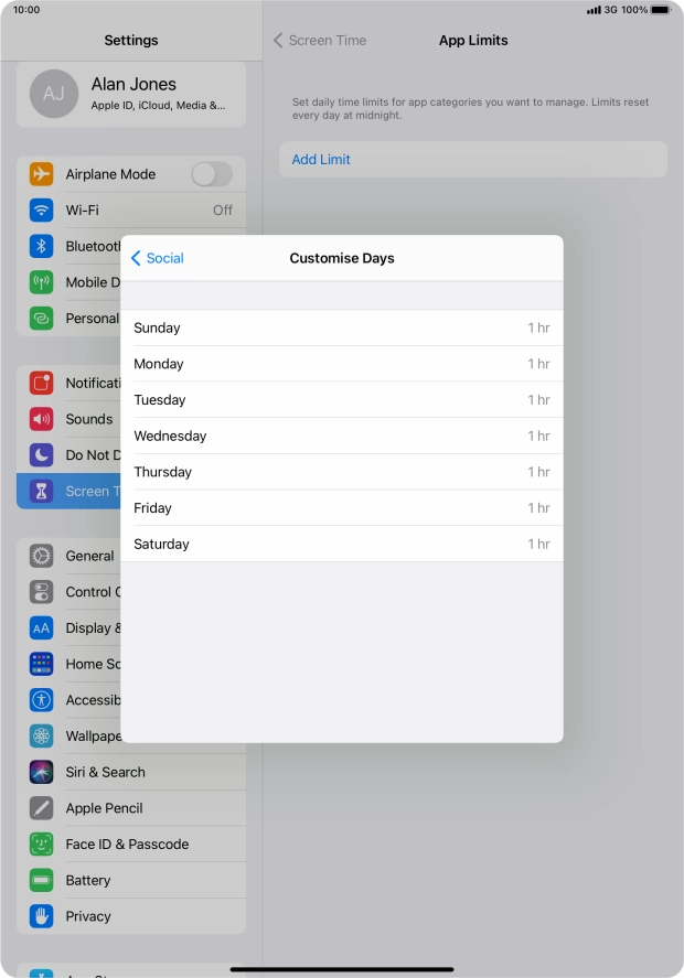 Press the required days.