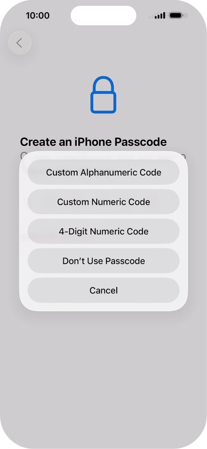 Follow the instructions on the screen to turn on use of phone lock code or press Don't Use Passcode.