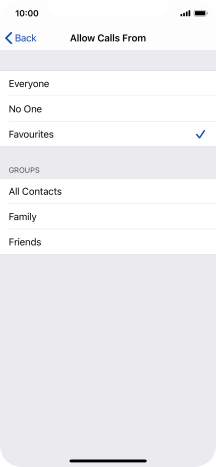 Press the required setting to select which contacts can call you even though Do Not Disturb is turned on.