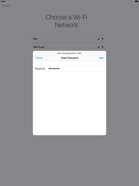 Key in the password for the Wi-Fi network and press Join.
