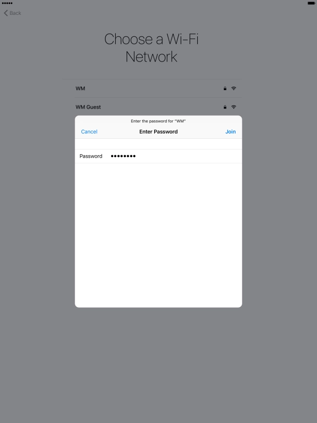 Key in the password for the Wi-Fi network and press Join.
