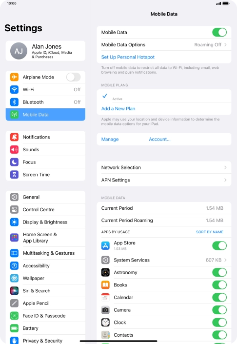 Press Mobile Data Options.
