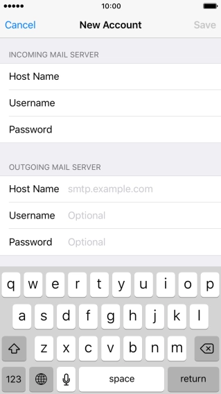 Press Host Name and key in the name of your email provider's outgoing server. Please note that if you can't send email messages when using your email provider's outgoing server, key in smtp.vodafone.net.au (Vodafone's outgoing server).