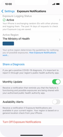 Press Turn Off Exposure Notifications.