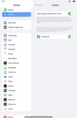Press Allow Apps to Request to Track to turn the function on or off.