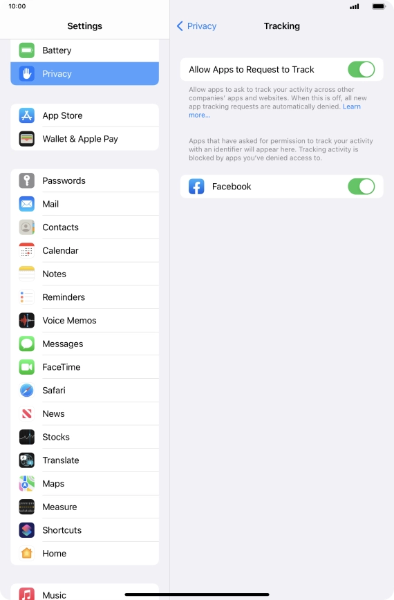 Press Allow Apps to Request to Track to turn the function on or off.