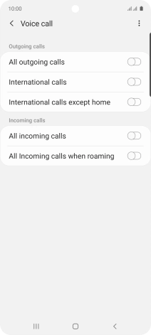 Press the indicator next to the required barring type to turn the function on or off.