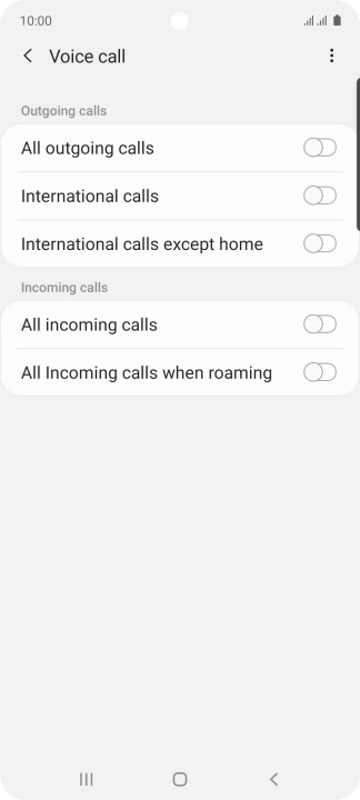 Press the indicator next to the required barring type to turn the function on or off.