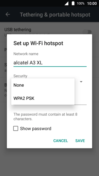 Press WPA2 PSK to password protect your Wi-Fi hotspot.