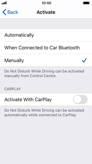 Press the required setting.