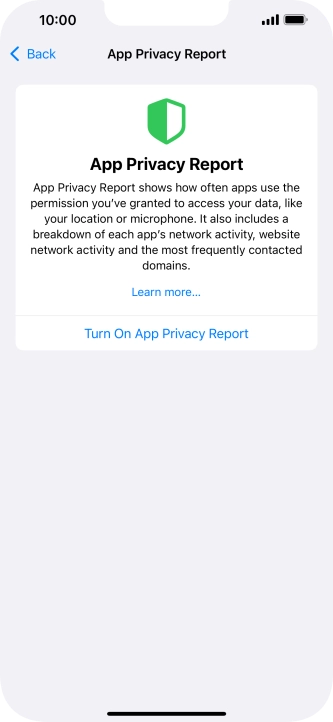 Press Turn On App Privacy Report to turn on the function.