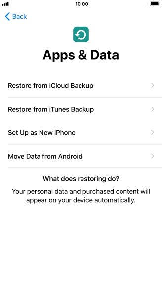 You can restore content from an iCloud backup when your phone is activated for the first time and after a factory reset. When this screen is displayed, your phone is ready to restore content from an iCloud backup.