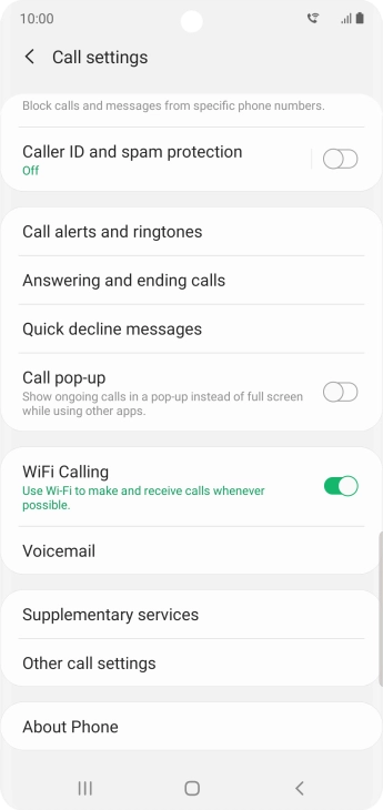 When Wi-Fi calling is active, the Wi-Fi calling icon is displayed.