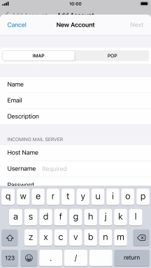 Press Username and key in the username for your email account.