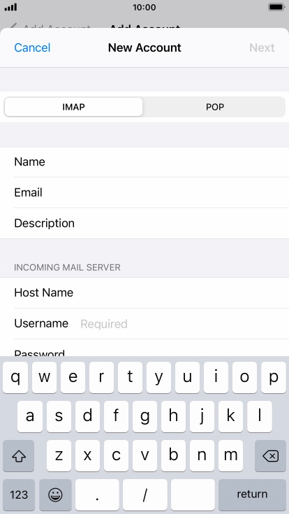 Press Username and key in the username for your email account.